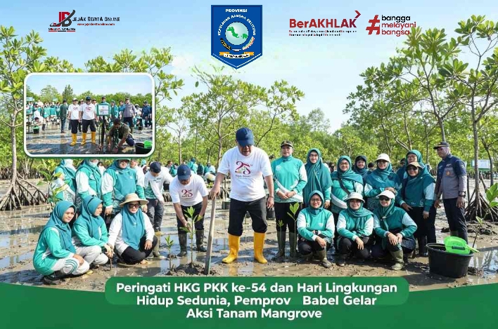 Peringati HKG PKK ke-54 dan Hari Lingkungan Hidup Sedunia, Pemprov Babel Gelar Aksi Tanam Mangrove